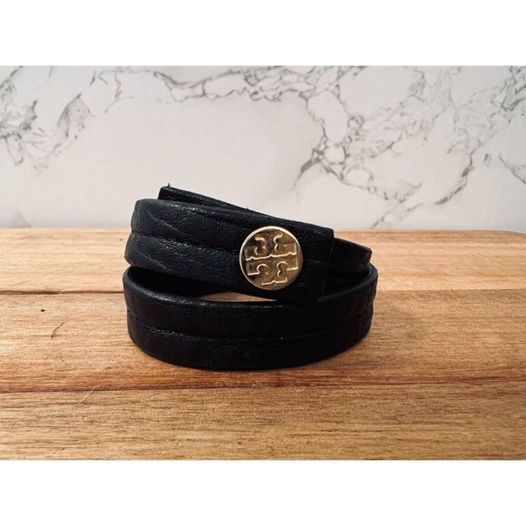 EUC Tory Burch Leather Rhinestone OUI Double Wrap Bracelet - Picture 5 of 6